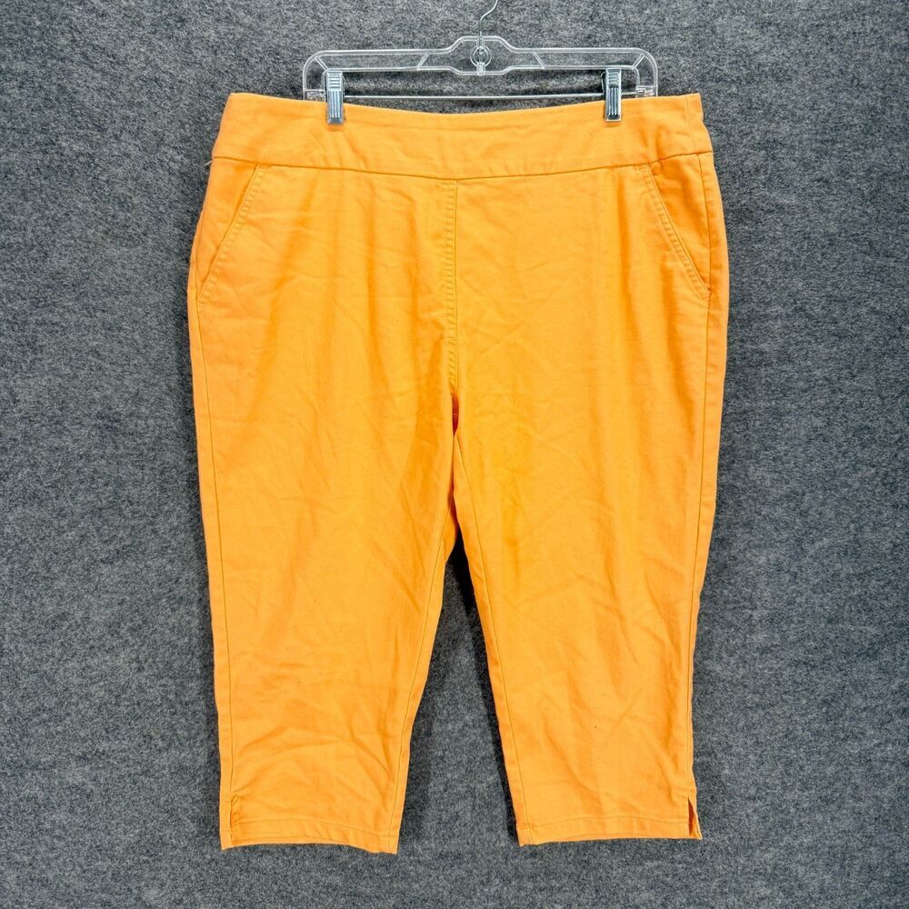 Blair Cropped Pants Women 18 Plus Orange High Rise Flat Front Skinny Pull On
